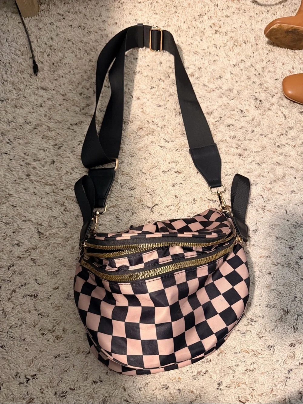 Checkerboard brown and Black Crossbody Bag